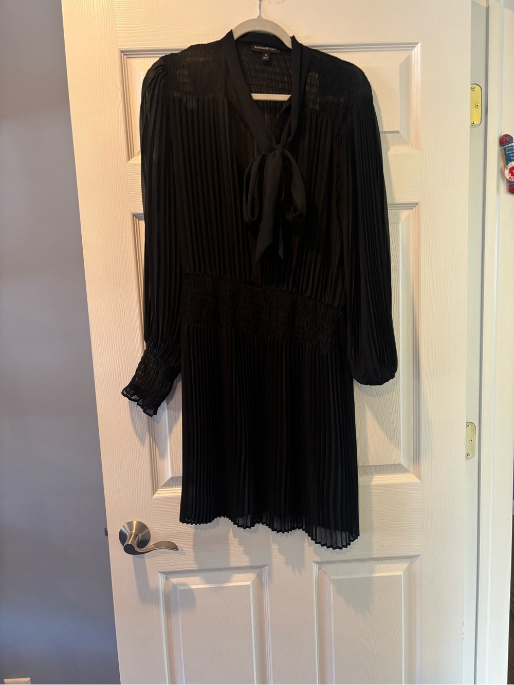 Banana Republic Black Pleated Tie-Neck Dress